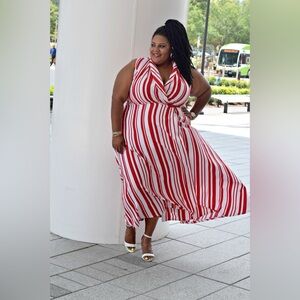 Ashley Stewart Red and White Striped Maxi Dress - Candy Cane Holiday Festive